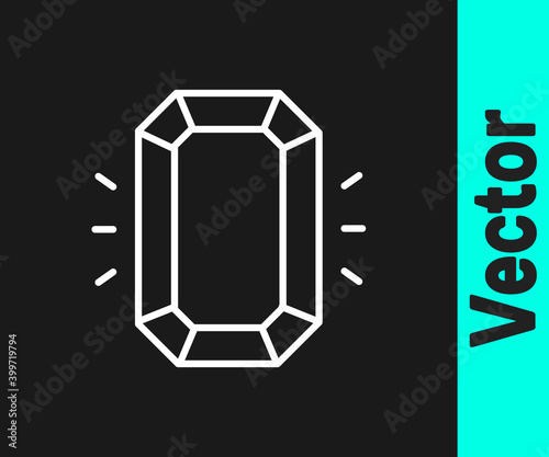 White line Diamond icon isolated on black background. Jewelry symbol. Gem stone. Vector.