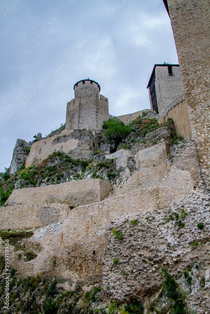 Golubac fortress near Pozarevac town in East Serbia. Medieval fortress in Golubac, Serbia. Golubac fortress on the Danube river across Romania.