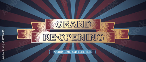 Grand opening or re opening vector background. Design element with golden sign