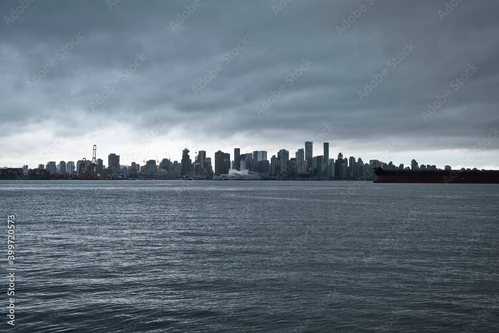 Downtown Vancouver under a cloudy sky.   BC Canada
