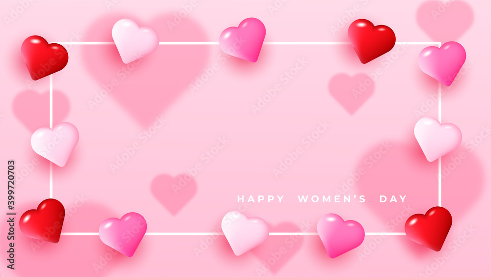 Paper elements in shape of heart flying on pink background. Vector symbols of love for Happy Women's, Mother's, Valentine's Day, birthday greeting card design.