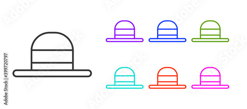 Black line Elegant women hat icon isolated on white background. Set icons colorful. Vector.