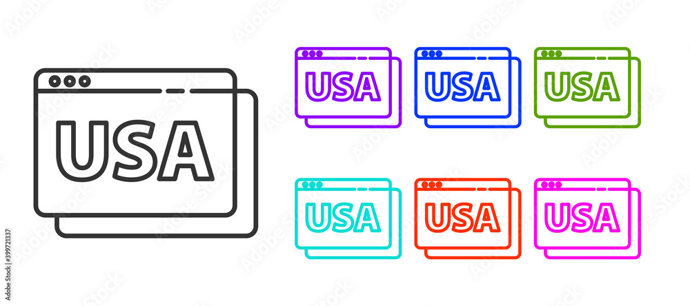 Obraz premium Black line USA United states of america on browser icon isolated on white background. Set icons colorful. Vector.