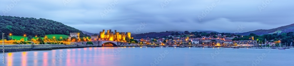 Panorama of Conwy town in Wales, UK