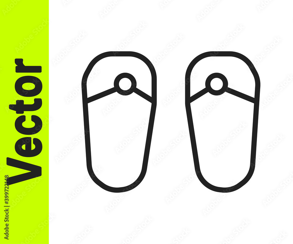 Black line Flip flops icon isolated on white background. Beach slippers sign. Vector.