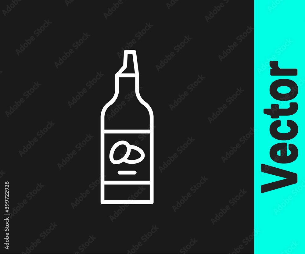 White line Bottle of olive oil icon isolated on black background. Jug with olive oil icon. Vector. White line Bottle of olive oil icon isolated on black background. Jug with olive oil icon. Vector.