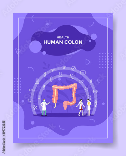 health human colon people doctor nurse around anatomy organ human colon for template of banners, flyer, books cover, magazines with liquid shape style