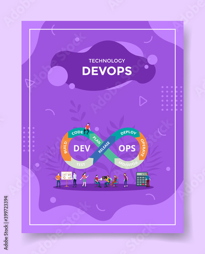technology devops people around devops arrow way chain for template of banners, flyer, books cover, magazines with liquid shape style