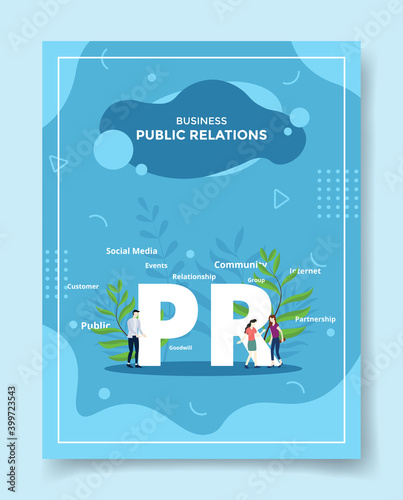 business public relation pr people around word PR for template of banners, flyer, books cover, magazines with liquid shape style
