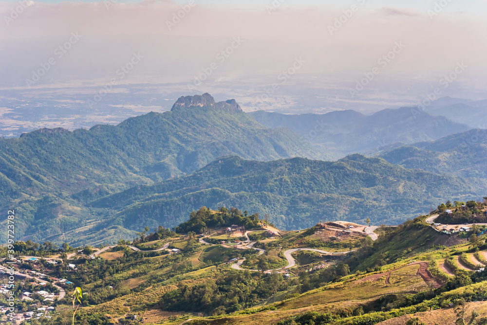 Beautiful scenery of the road on the mountains at northern part of Thailand, Asia in winter season.