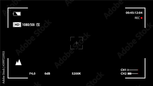 Camera Recording Viewfinder Black Screen. Camera viewfinder