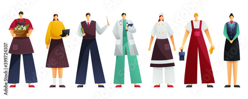 Set of seven professions. Group of people of different professions isolated on white background. Vector illustration
