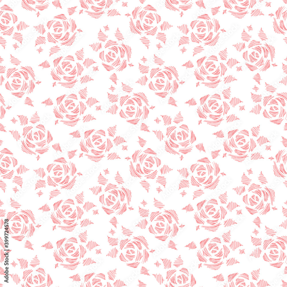Strokes flowers. Roses. Floral seamless pattern. Vintage floral background.
