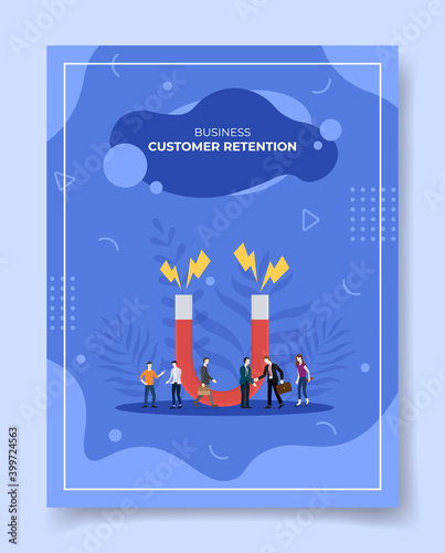 business customer retention people businesman handshake around magnet lightning for template of banners, flyer, books cover, magazines with liquid shape style