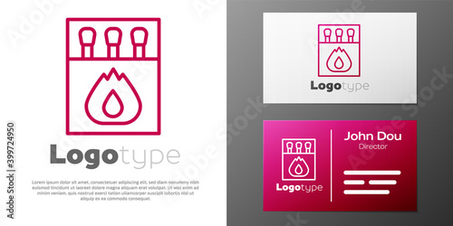 Logotype line Open matchbox and matches icon isolated on white background. Logo design template element. Vector.