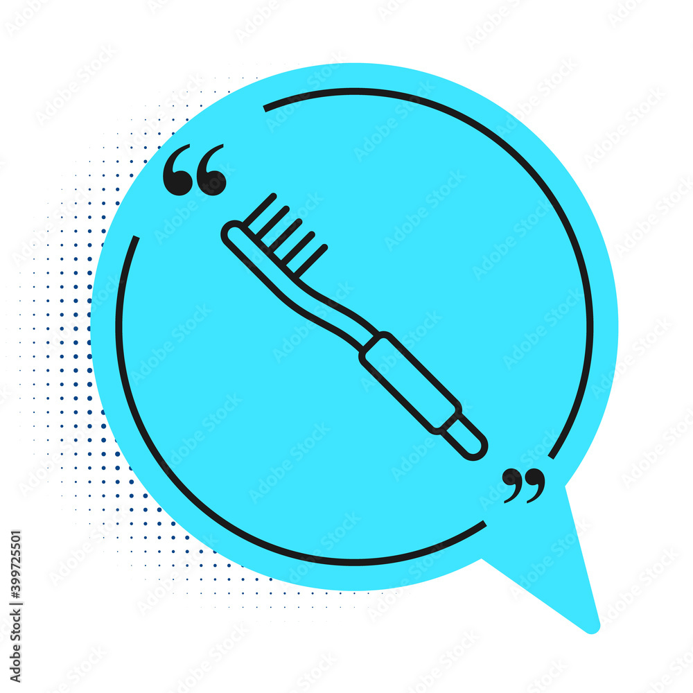 Black line Toothbrush icon isolated on white background. Blue speech bubble symbol. Vector. Black line Toothbrush icon isolated on white background. Blue speech bubble symbol. Vector.