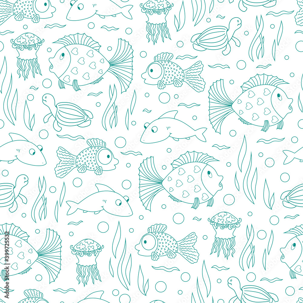 Sea animals Seamless pattern. Fish background.
Sea animals Seamless pattern. Fish background.