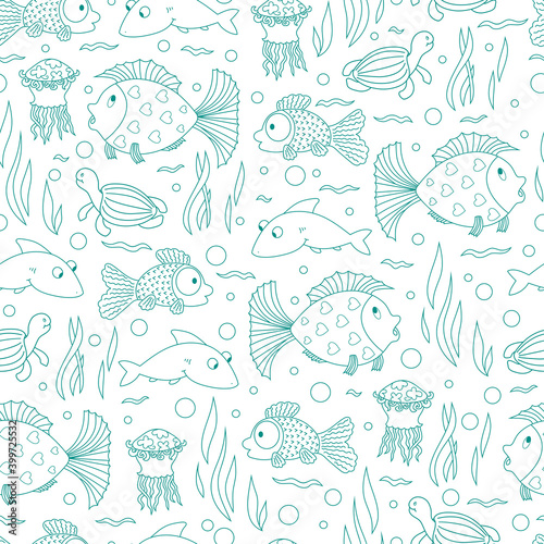 Sea animals Seamless pattern. Fish background. 