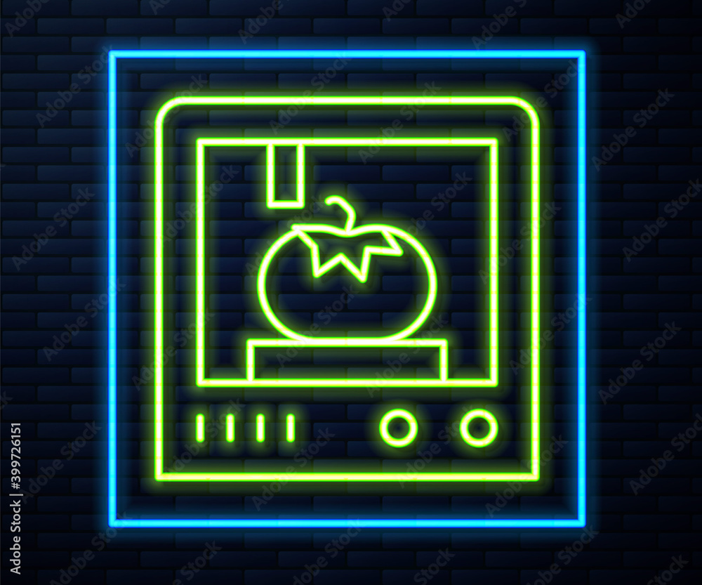 Glowing neon line 3D printing technology icon isolated on brick wall background. Vector. Glowing neon line 3D printing technology icon isolated on brick wall background. Vector.