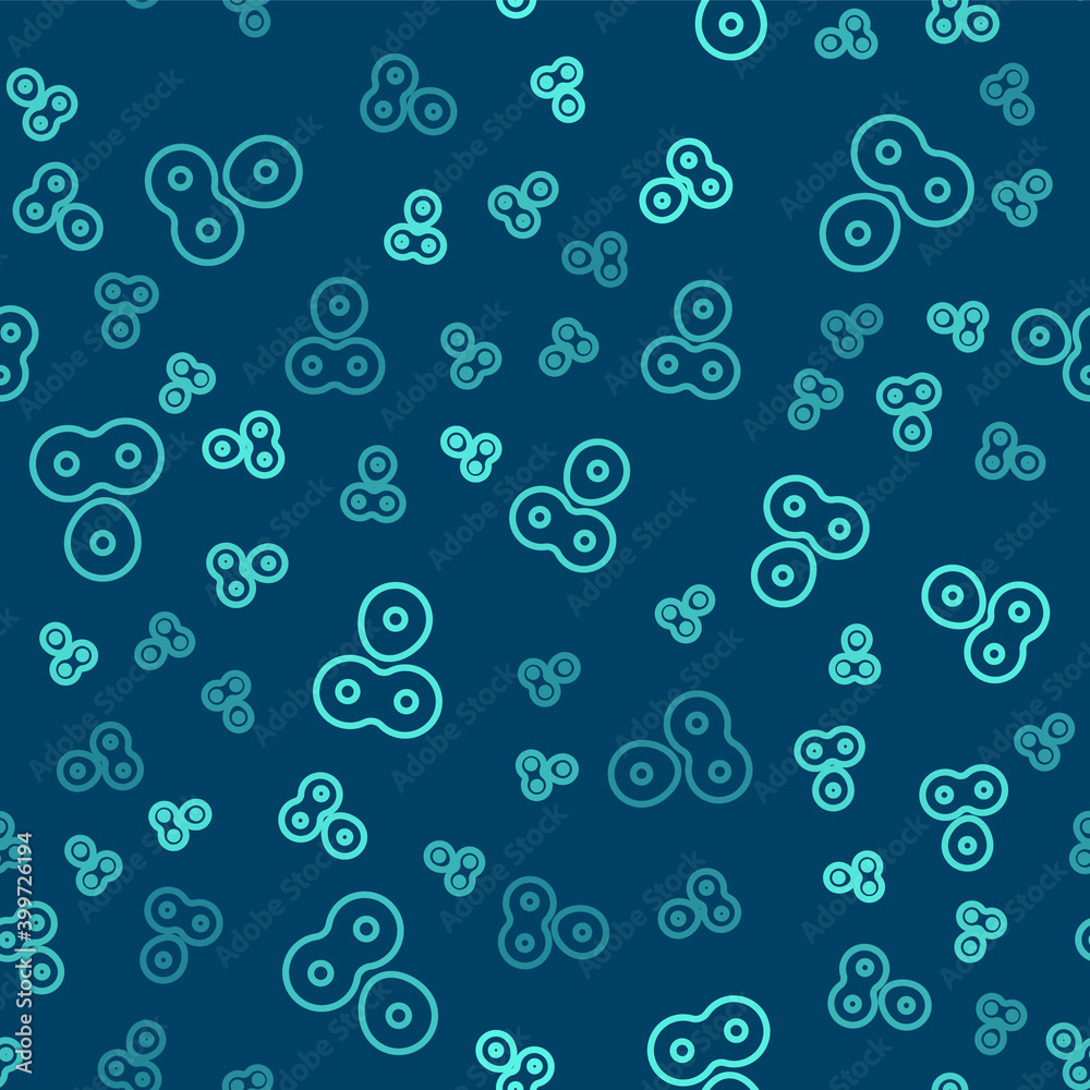 Green line Cell division process icon isolated seamless pattern on blue background. Vector.