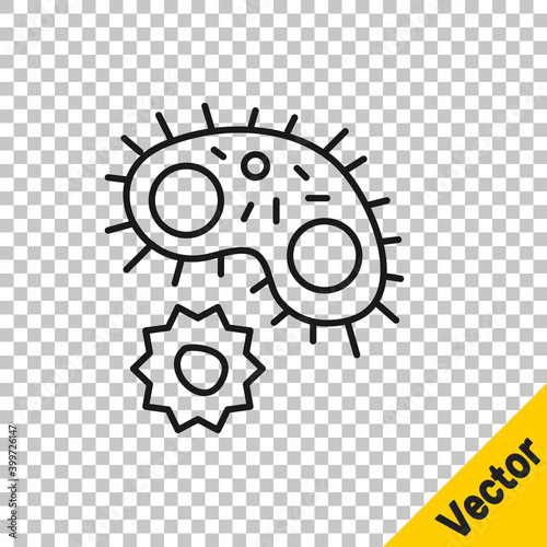Black line Virus icon isolated on transparent background. Corona virus 2019-nCoV. Bacteria and germs, cell cancer, microbe, fungi. Vector.