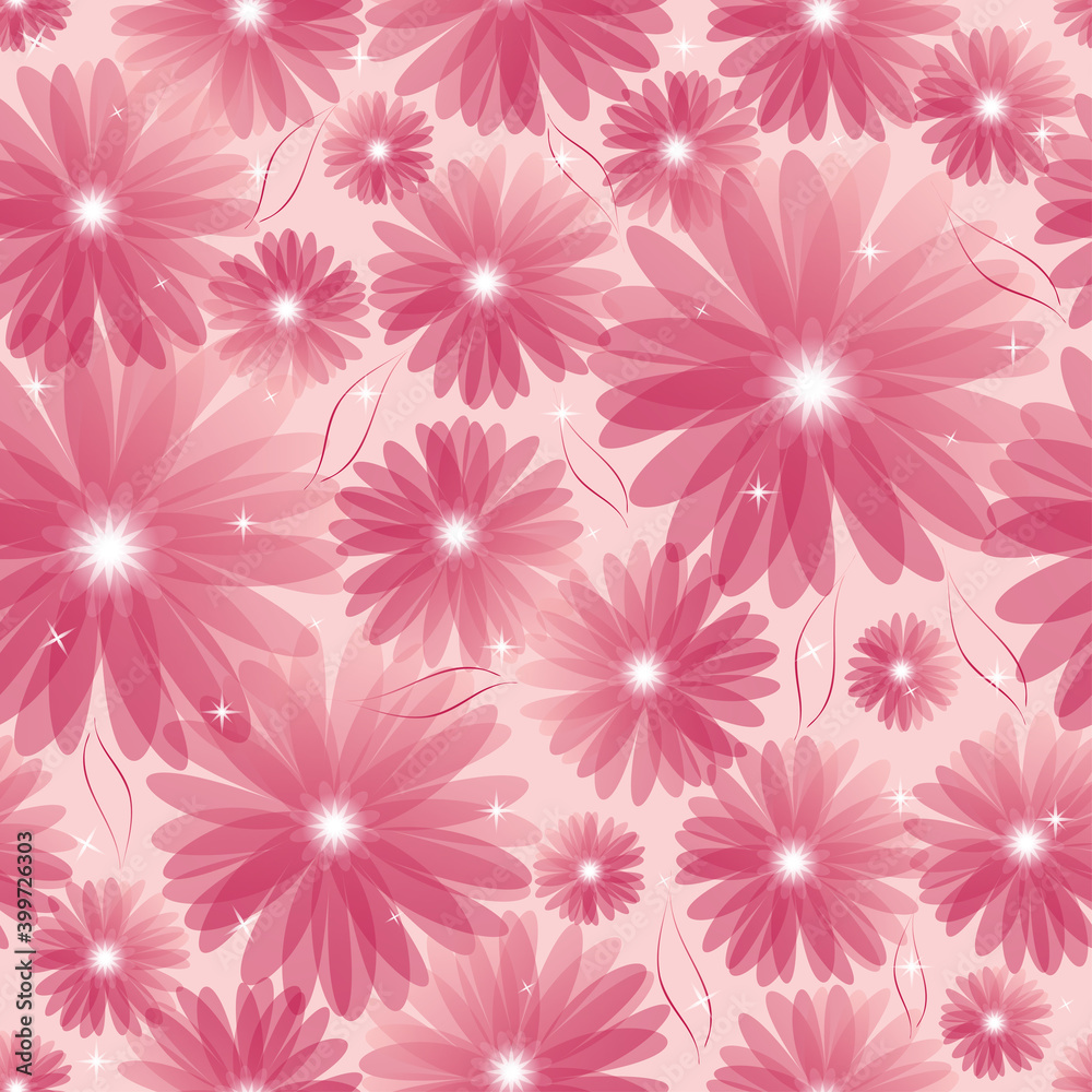 Flowers seamless pattern. Pink floral background.
