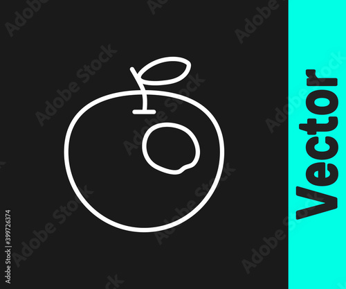 White line Genetically modified apple icon isolated on black background. GMO fruit. Vector.