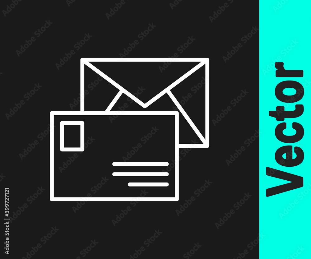 White line Envelope icon isolated on black background. Email message letter symbol. Vector. White line Envelope icon isolated on black background. Email message letter symbol. Vector.