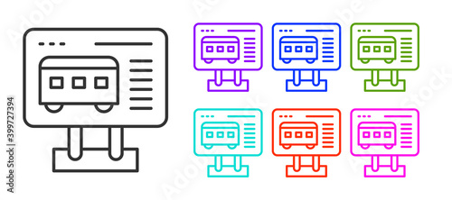 Black line Ticket office to buy tickets for train or plane icon isolated on white background. Buying tickets. Ticket service. Set icons colorful. Vector.