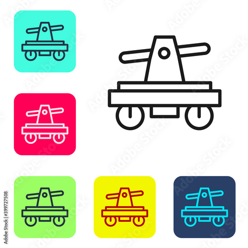 Black line Draisine handcar railway bicycle transport icon isolated on white background. Set icons in color square buttons. Vector. photo