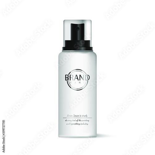 Cosmetic bottles with dispenser of liquid soap, lotion, shampoo, shower gel, body milk, isolated on a white background. Ready mock up template for design. Vector illustration
