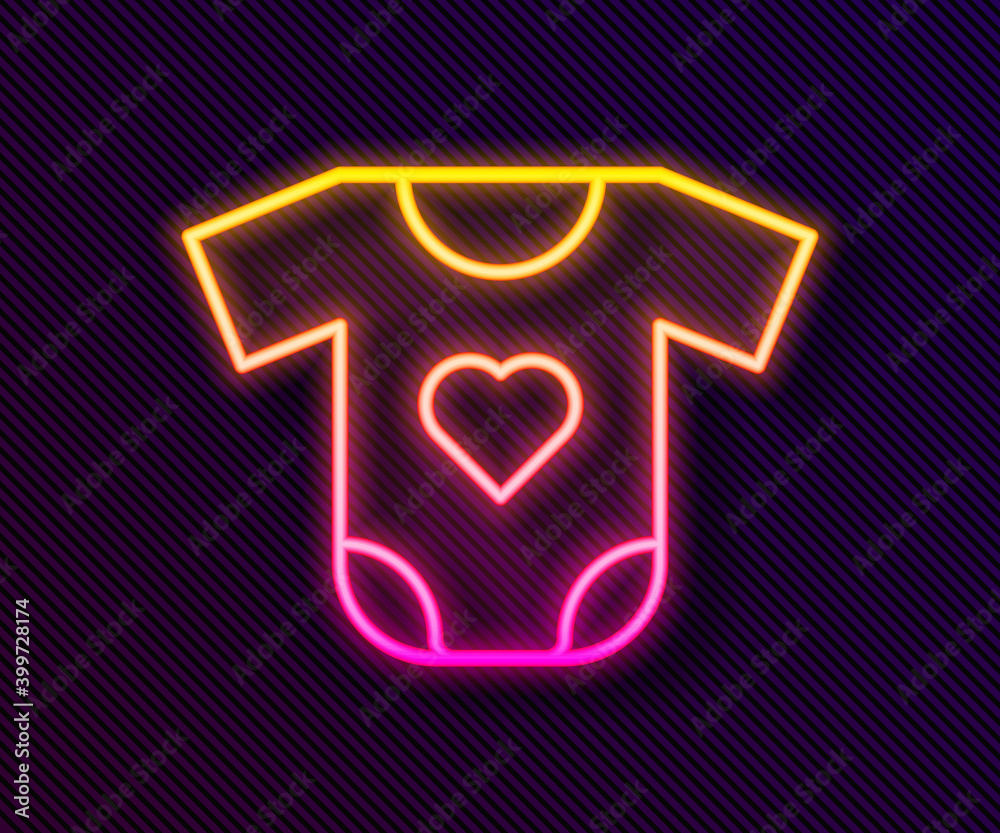 Glowing neon line Baby clothes icon isolated on black background. Baby clothing for baby girl and boy. Baby bodysuit. Vector.