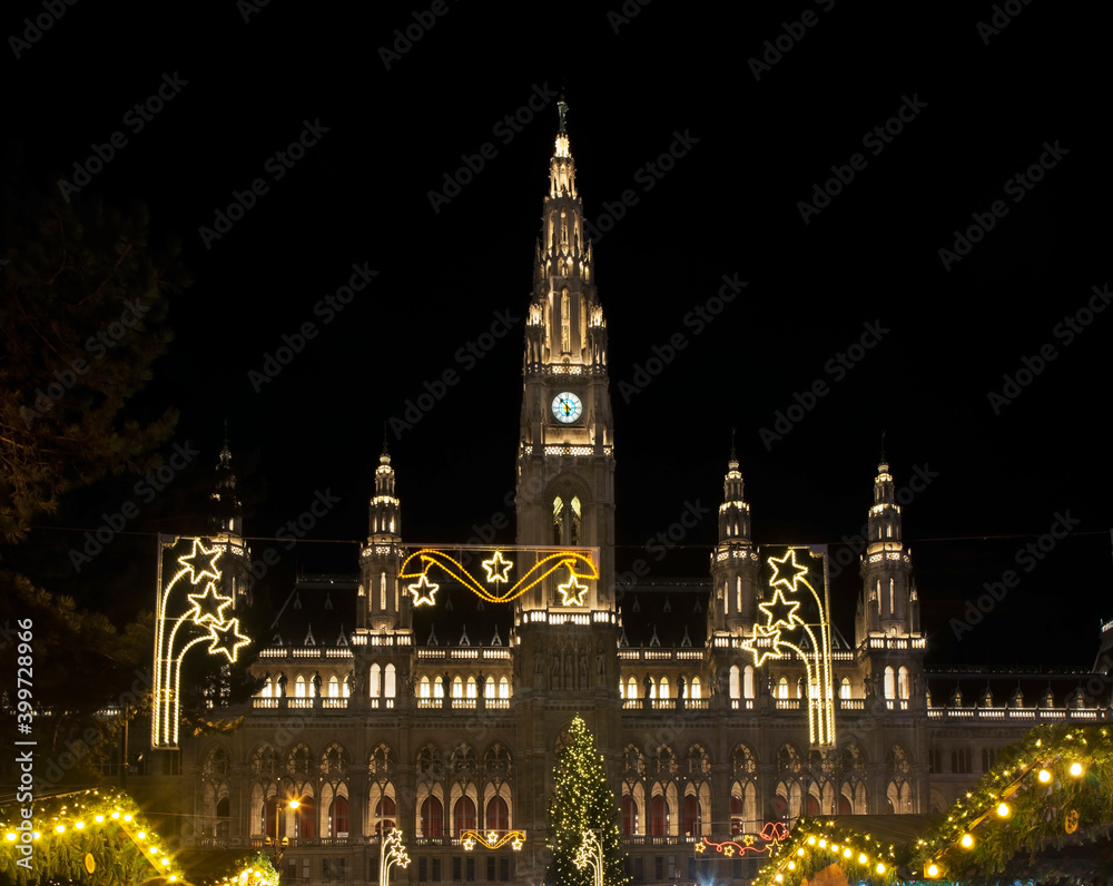 Holiday decorations of Rathauspark in Vienna. Austria