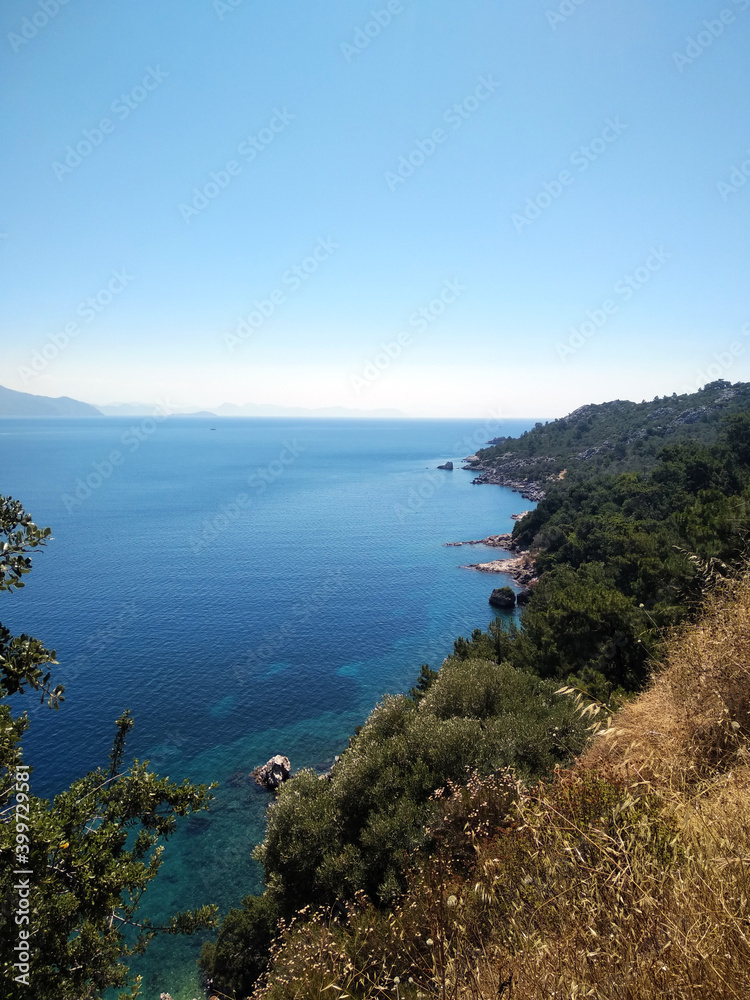 view of the sea and mountains, an Aegean region of Turkey