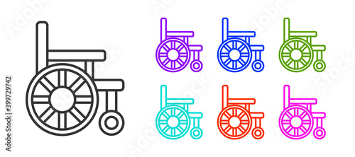 Black line Wheelchair for disabled person icon isolated on white background. Set icons colorful. Vector.