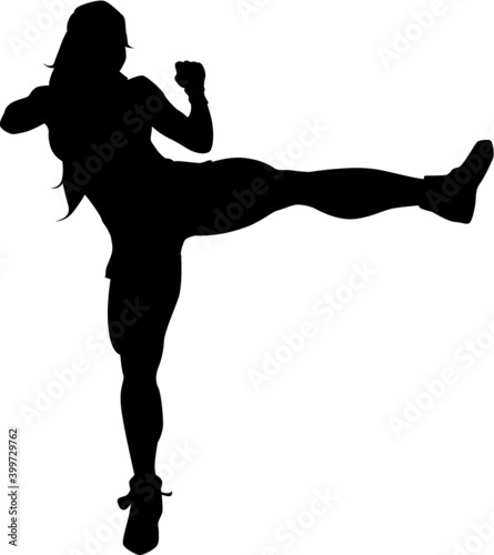 Kicking fitness woman vector silhouette