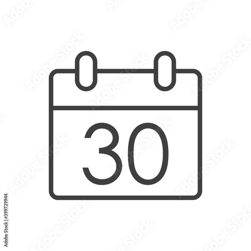 Logotipo con hoja de calendario con número 30 con lineas en color gris