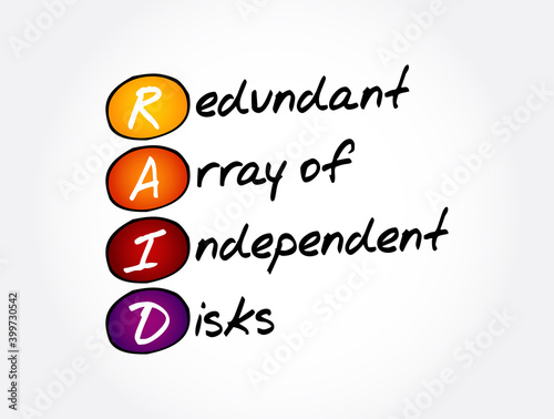 RAID - Redundant Array of Independent Disks acronym, technology concept background