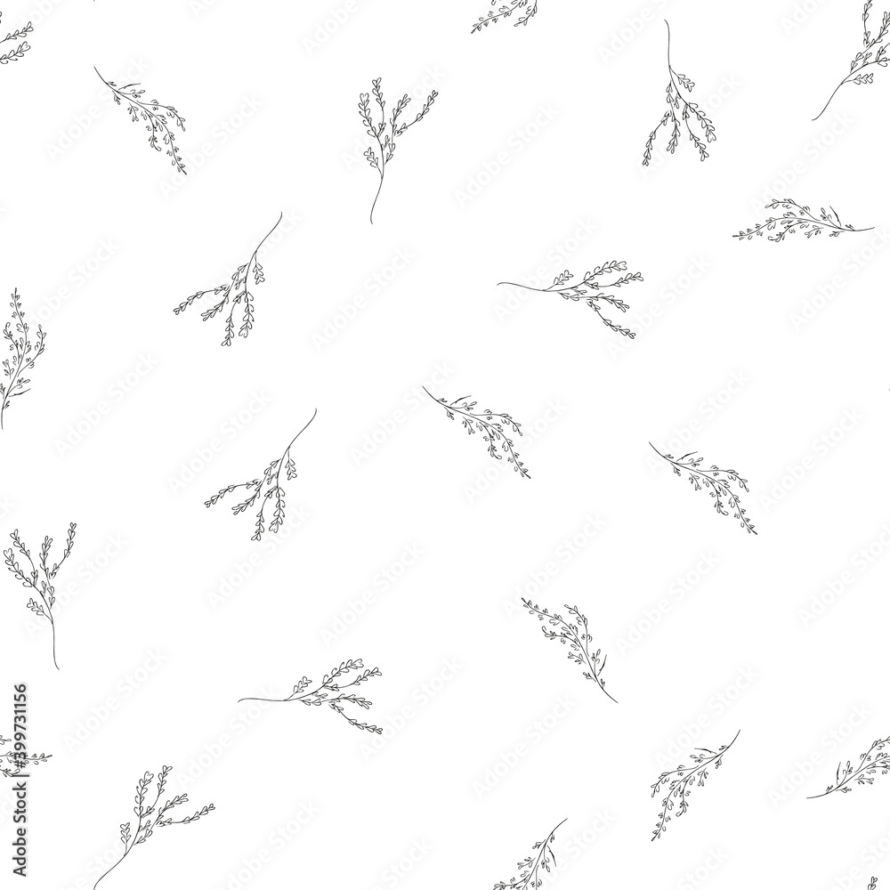 Doodle simple vector seamless pattern of hand-drawn leaves. Seamless pattern of hand-drawn branches. Big floral botanical set. Isolated on white background. Doodle simple vector seamless pattern of hand-drawn leaves. Seamless pattern of hand-drawn branches. Big floral botanical set. Isolated on white background.