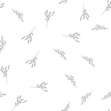 Doodle simple vector seamless pattern of hand-drawn leaves. Seamless pattern of hand-drawn branches. Big floral botanical set. Isolated on white background.