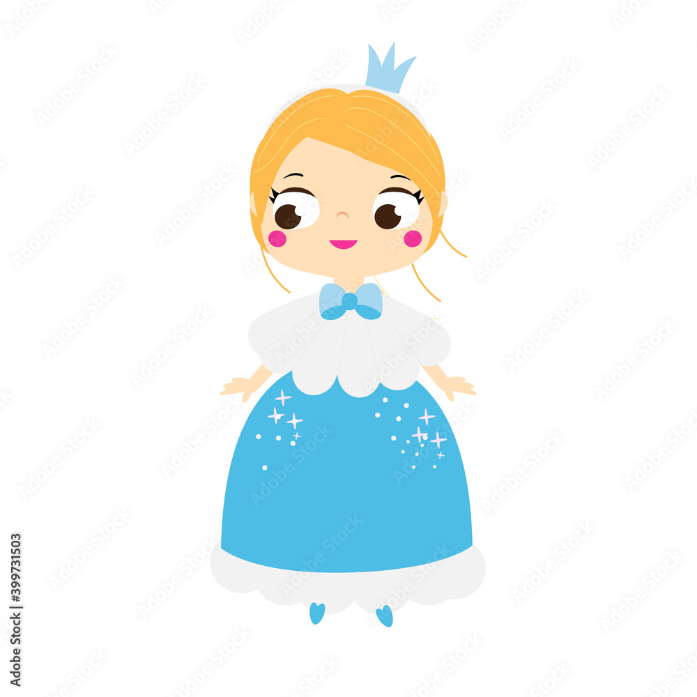 Cartoon girl in beautiful dress and crown. Cute little princess. Cartoon girl in beautiful dress and crown. Cute little princess.