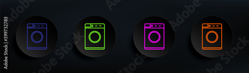 washing machine dark badge color set. Simple thin line, outline vector of appliances icons for ui and ux, website or mobile application