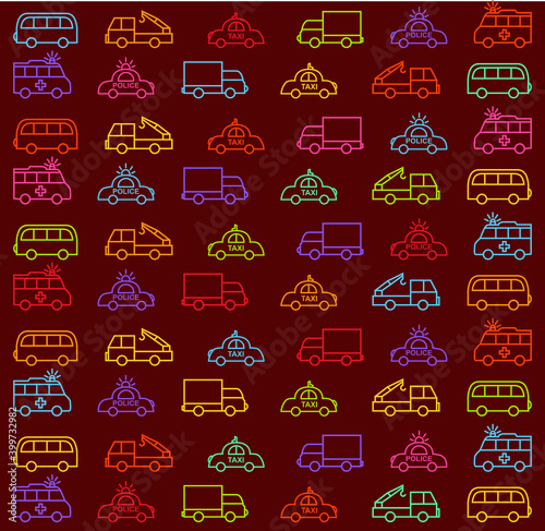 ector seamless colorful vehicles pattern background. Vector repeated vehicles pattern background for wrapping paper, fabric print and fashion design. Vector art.