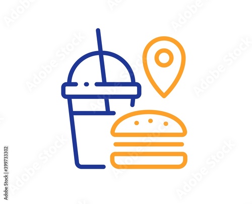 Food delivery line icon. Meal order location sign. Fast food symbol. Quality design element. Line style fast food icon. Editable stroke. Vector