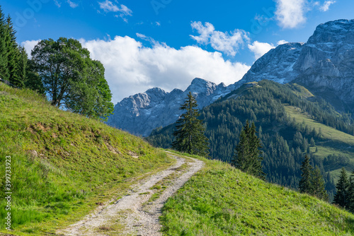 Beautiful summer scenery of View at the Peek (Hoher Goll 2522m) from Rossfeld Panorama Road - Germany