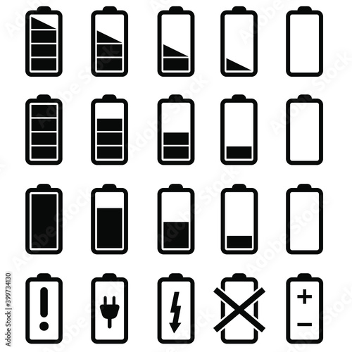 Battery icon vector set. charging illustration sign collection. Battery capacity symbol.