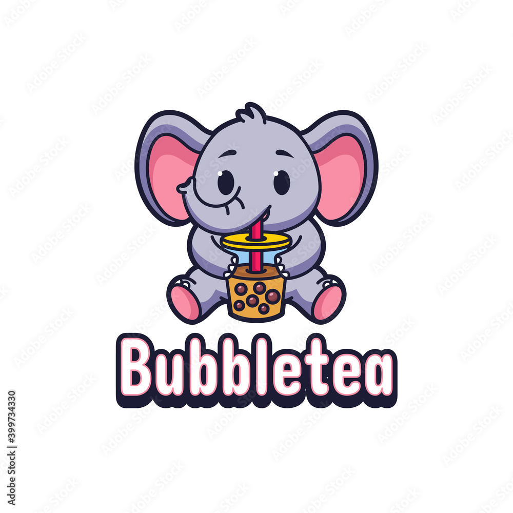 Naklejka premium Elephant Bubble Tea Logo Design Template