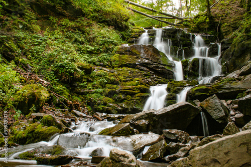 waterfall Shypit in Ukrainian Carpathian mountains without people. Long exposure photo