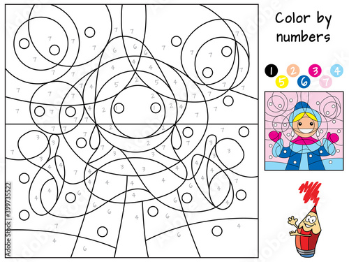 Snow maiden. Coloring book. Educational puzzle game for children. Cartoon vector illustration