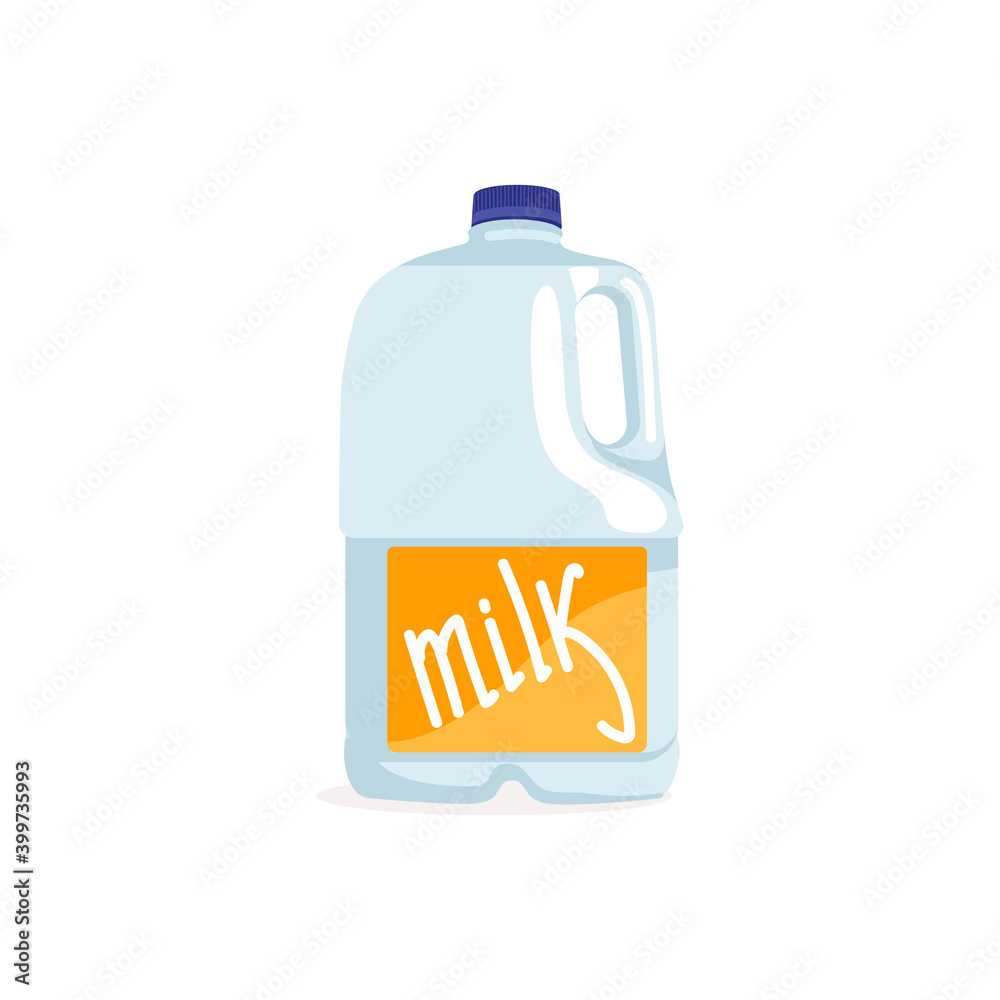 Plastic milk bottle. Dairy beverage packaging with screw cap. Natural